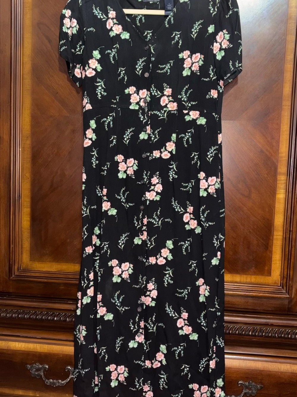 Liz Claiborne Black Maxi Dress with Pink Floral Print